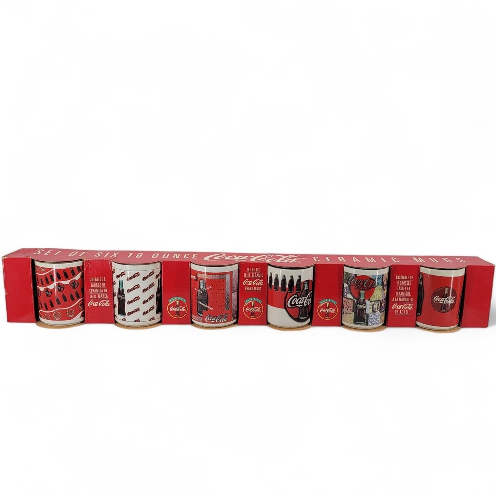 NEW Coca‎ Cola Ceramic Mugs Set of Six 16 oz Coke Vintage Style